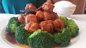 Orange with soy protein at Ye's Asian Vegan Kitchen in Hilliard