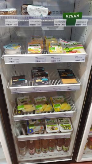 vegan stuff in the fridge at Moje ZV in Prague
