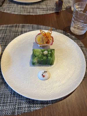 Vegan cheese and vegetable course  at Saido in Tokyo