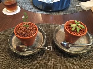 Blueberry cheesecake to the left and a real plant to the right - amazing piece of art! at Saido in Tokyo