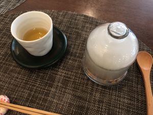 Entree of soup and salad at Saido in Tokyo