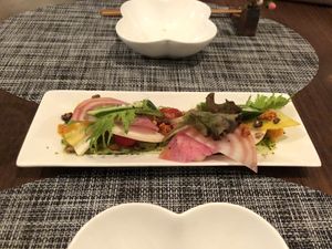 Vegan cheese salad with genovese sauce at Saido in Tokyo