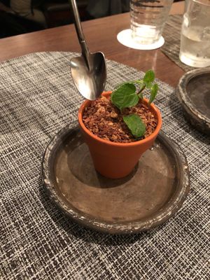 Blueberry Cheesecake served in a little pot with a spoon in the shape of a shovel!!!  at Saido in Tokyo