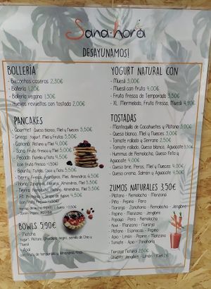 Sana-Horia menu  at Sana-Horia in Tenerife