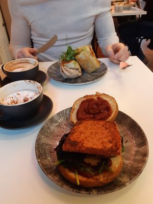 Breakfast roll and breakfast burrito at Cafe Strange Brew in Glasgow