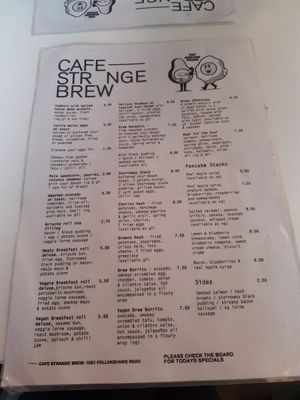 Menu at Cafe Strange Brew in Glasgow