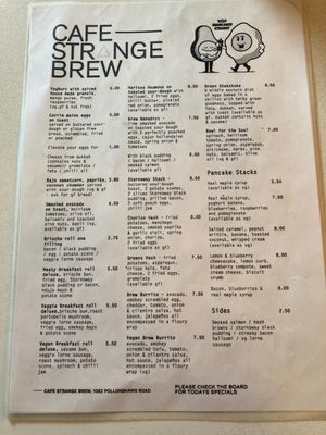 Menu  at Cafe Strange Brew in Glasgow