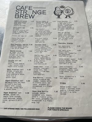 Menu September 2022  at Cafe Strange Brew in Glasgow