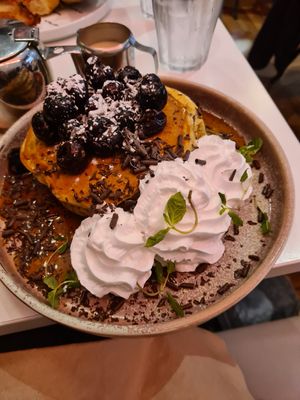 Fluffy pancakes! at Cafe Strange Brew in Glasgow