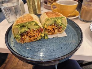 Vegan burrito at Cafe Strange Brew in Glasgow