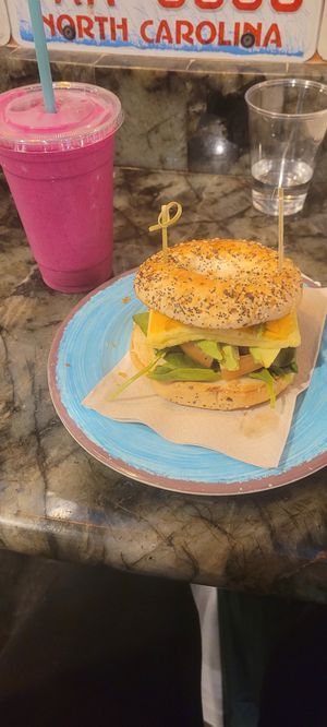 Vegan breakfast sandwich and dragonfruit smoothie at Cafe Surfinista in Indialantic