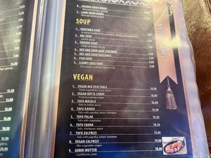 Menu with vegan section   at Royal India in Ghent