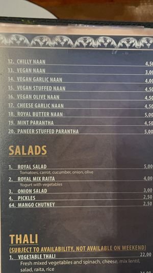 Vegan section on the menu   at Royal India in Ghent