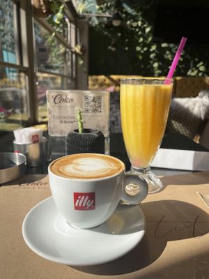 Soy cappuccino and orange juice   at Çoko in Tirana