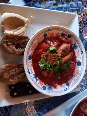Shakshouka (sausage with red pepper soup) at Tehusid in Egilsstadir