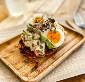 Sweet Potato Waffle (Gluten-free, vegan option available)  at Peanut's Café in Sainte-maxime