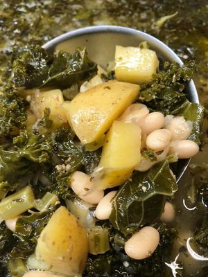 White bean, kale and potato soup at Sita's Kitchen  in Trinidad