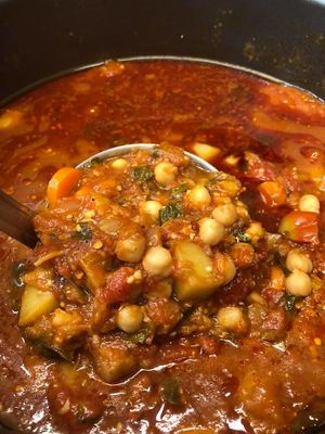 Eggplant, chickpea, tomato stew at Sita's Kitchen  in Trinidad