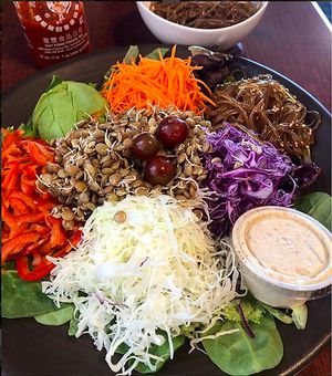 Fresh veggies with sweet potato noodles - massive portions at Nancy's Sky Garden in Austin