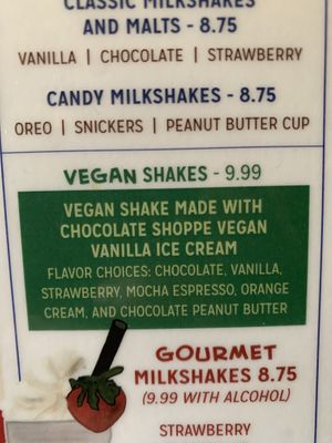 Vegan shakes  at Nitty Gritty in Madison