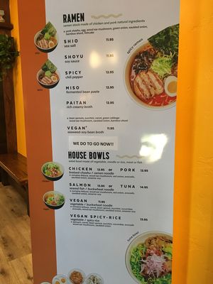 Menu with vegan options  at Toribashi in Monterey