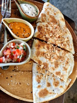 Mushroom quesedilla at Pure Vegan Heaven in Koh Samui