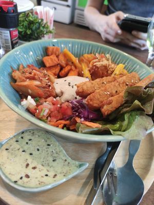 Bbq jackfruit bowl+ extra tempeh (extra 30 THB) at Pure Vegan Heaven in Koh Samui