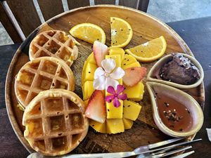 Sweet potato waffles at Pure Vegan Heaven in Koh Samui