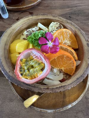 Peach and passion fruit smoothie bowl  at Pure Vegan Heaven in Koh Samui