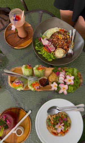 spaghetti pad kee mao & veggie curry fried ricee  at Pure Vegan Heaven in Koh Samui