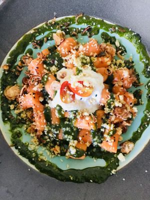 Gnocci with pesto sauce and vegan parmesanmushroom  at Pure Vegan Heaven in Koh Samui