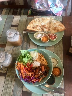 Mexican bowl and mushroom quesadilla  at Pure Vegan Heaven in Koh Samui