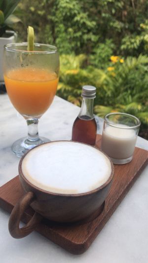 Coffee and orange juice free with breakfast set at Pure Vegan Heaven in Koh Samui