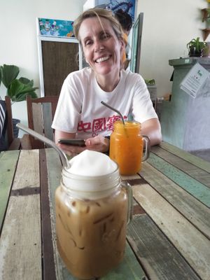 Iced Thai coffee & turmeric lemonade. at Pure Vegan Heaven in Koh Samui