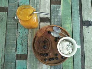 Sticky toffee pudding, coconut ice cream. at Pure Vegan Heaven in Koh Samui