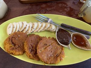 Sweet potato pancakes!! So delicious  at Pure Vegan Heaven in Koh Samui