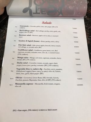 Menu at The Sky Over Dalat in Da Lat