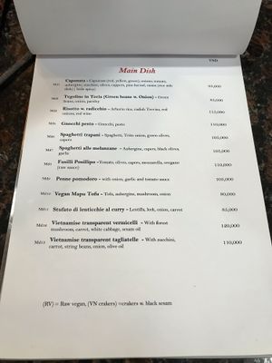 Menu at The Sky Over Dalat in Da Lat