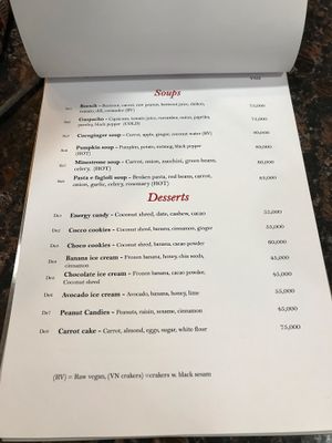 Menu at The Sky Over Dalat in Da Lat