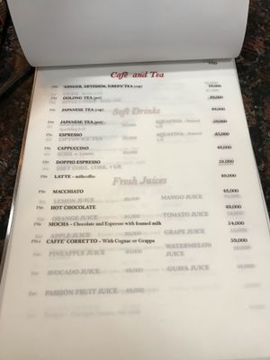 Menu at The Sky Over Dalat in Da Lat