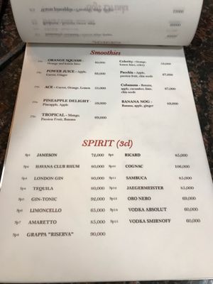 Menu at The Sky Over Dalat in Da Lat