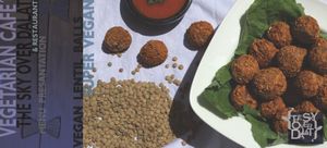 Today’s special: spaghetti w. Vegan lentil meatballs in tomato sauce d:) at The Sky Over Dalat in Da Lat