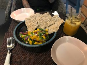 Mango salad - the crackers are the best i‘ve ever eaten at The Sky Over Dalat in Da Lat