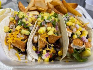 Seven grain crispy tacos at La Chancleta de Maíz in Isabela