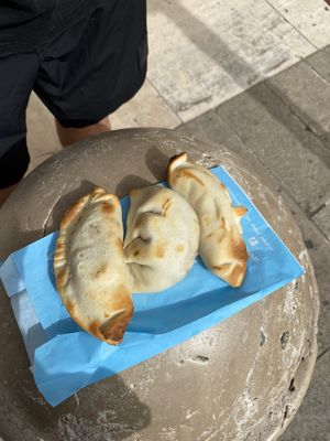 PB chickn, spicy PB beef, PB cheese & onion  at La Fábrica - Empanadas Argentinas - Carrer del Call in Barcelona