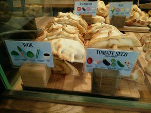 The 2 vegan options available at La Fábrica - Empanadas Argentinas - Carrer del Call in Barcelona