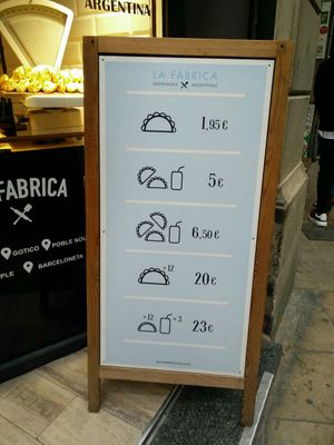 Prices at La Fábrica - Empanadas Argentinas - Carrer del Call in Barcelona