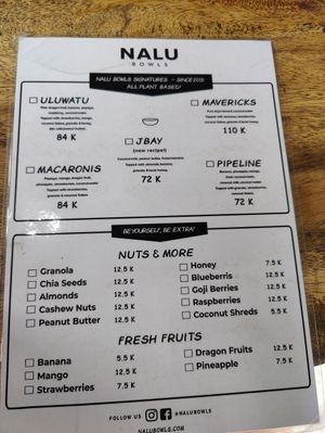 Menu at Shelter Cafe in Seminyak