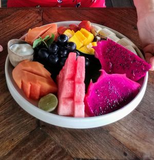 Fruit salad, yum at Shelter Cafe in Seminyak