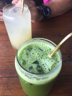 All green juice and homemade ginger beer  at Shelter Cafe in Seminyak